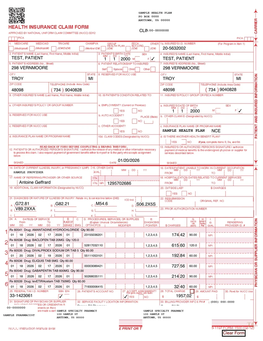 The consolidated CMS-1500 claim form