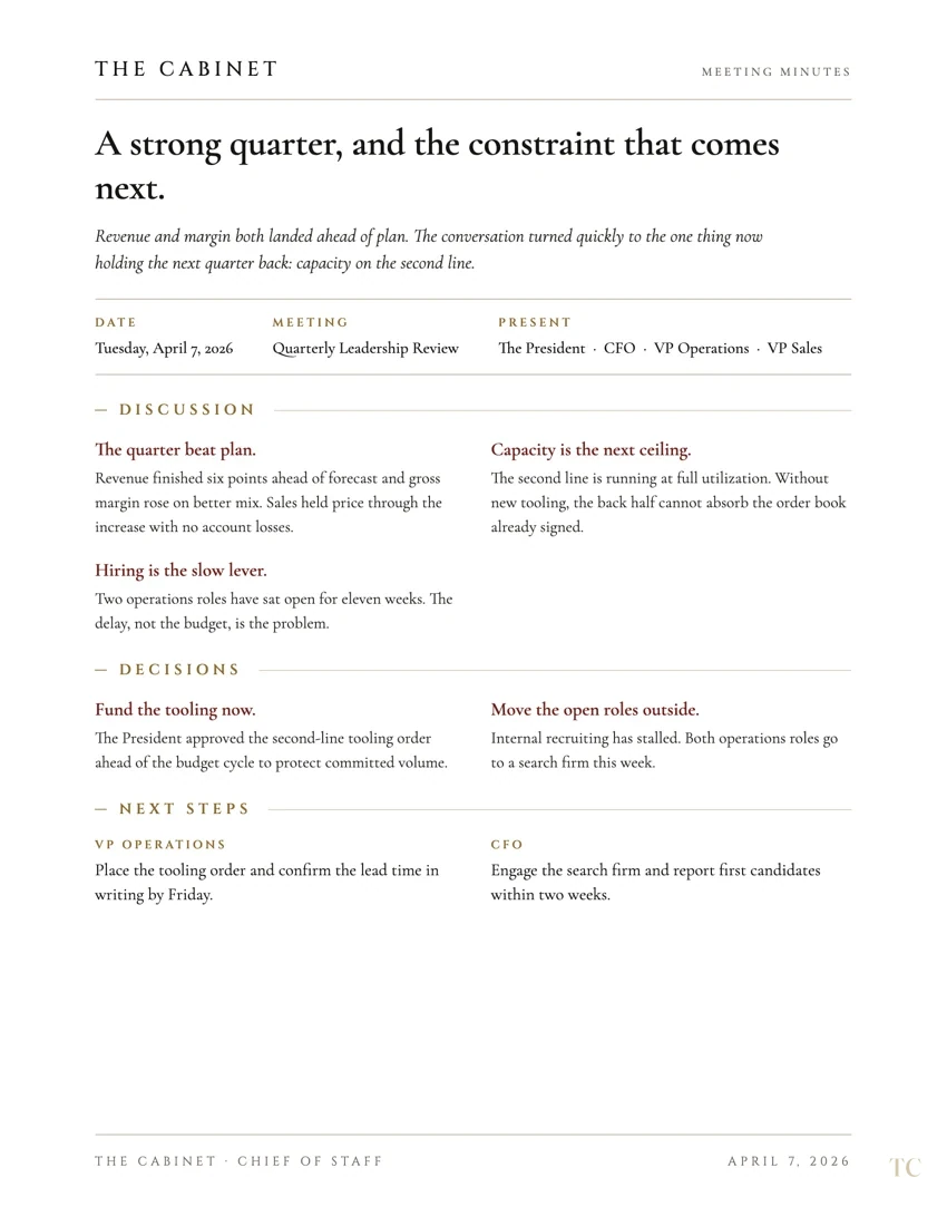 A meeting distilled to one page